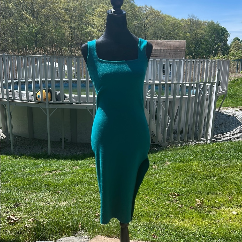 Blue Sleeveless Sheath Midi Dress for Cocktail